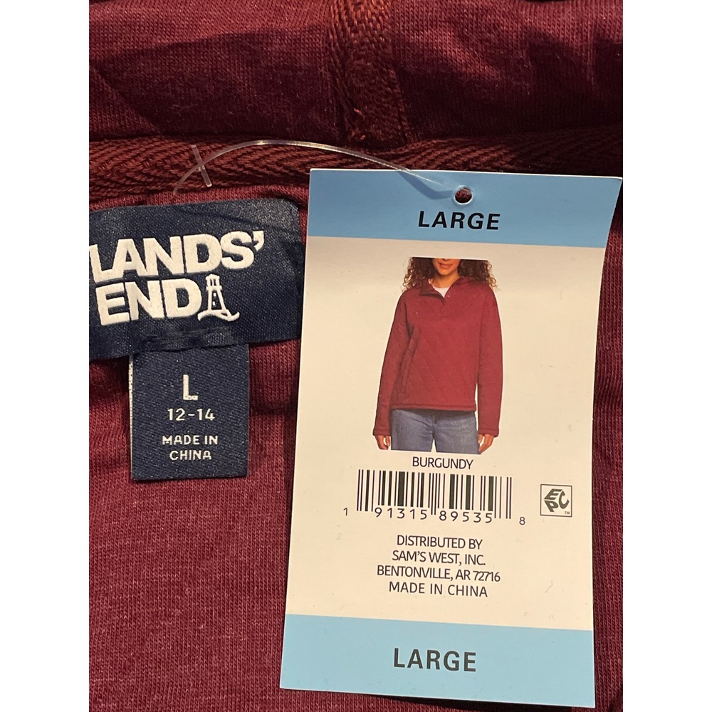 Lands' End Quilted Pullover Hoodie Women's Large Burgundy Snap Neck Top New - Picture 11 of 13